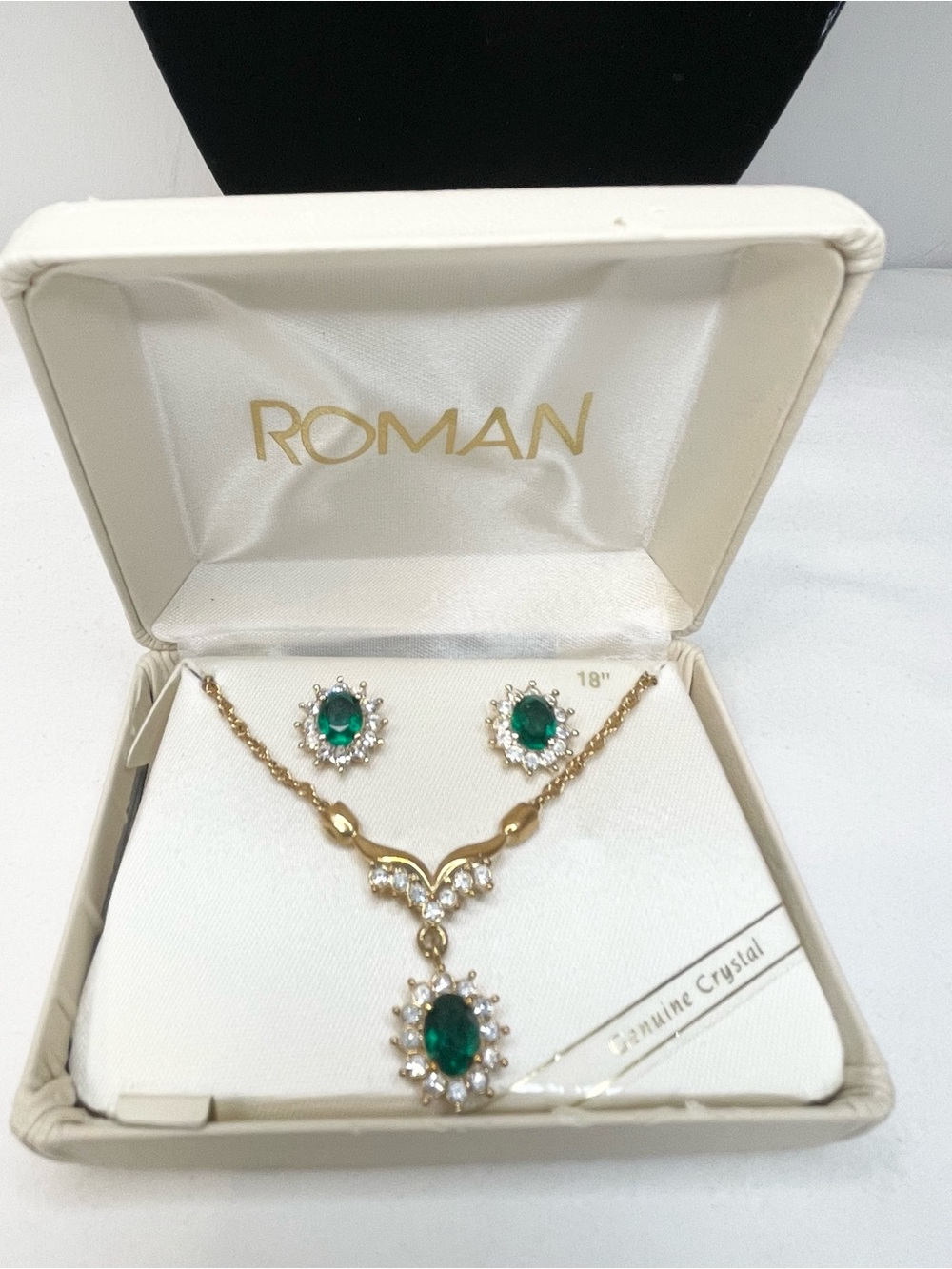 Roman Vintage Genuine Crystal Jewelry Set Green NWT